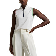 Rlx Ralph Lauren Frauen Tour Pique ärmellose Mock Hals 1/4 Zip Golf Top - Weiß/Garten Pink/Pistazie