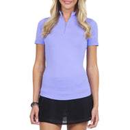 Ibkul Damen Kurzärmel Zip Mock Hals Polo - Lavendel