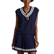 RLX Ralph Lauren Frauen Baumwolle gegen Halshälfte Sweater Weste - raffinierte Marine/Keramik Weiß