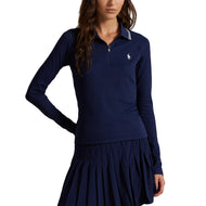 Rlx Ralph Lauren Damen Stretch Active Kabel Halbzip Pullover - Raffinierte Marine/Keramik weiße Multi