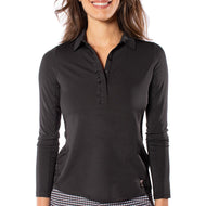 Golftini Damen-Langarm-Golfshirt mit Rüschen, Schwarz