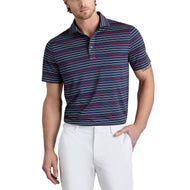 G/Vordere Multi -Streifen -Tech Pique Performance Golf Polo Shirt - Twilight/Lava