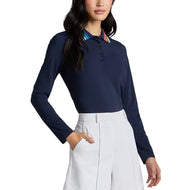 G/Vordere Frauenkontrast Halsband Seidem Tech Langarm Golf Polo -Hemd - Twilight