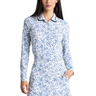 G/Fore Damen Scatter Ditzy Bedrucktes Langarm-Golfpoloshirt – Schnee/Twilight