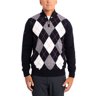 Glenmuir Lauder Viertel Zip Diamond Argyle Baumwollgolfpullover - Marine/ Weiß