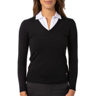 Golftini Damen Stretch-Golfpullover mit V-Ausschnitt – Schwarz