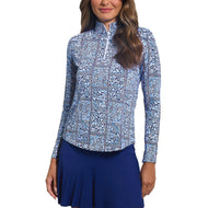 IBKUL Josie Langarmshirt mit Stehkragen und Reißverschluss für Damen – Marineblau/Peri