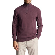 Lyle & Scott bestickter Strickpullover aus Merinomischung mit 1/4-Reißverschluss – Beere
