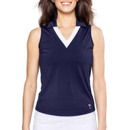 Golftini Women's Say Yes Sleeveless Golf Polo Shirt - Navy/White
