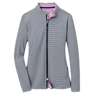 Peter Millar Damen Katy Sugar Stripe Golfjacke mit durchgehendem Reißverschluss – Marineblau