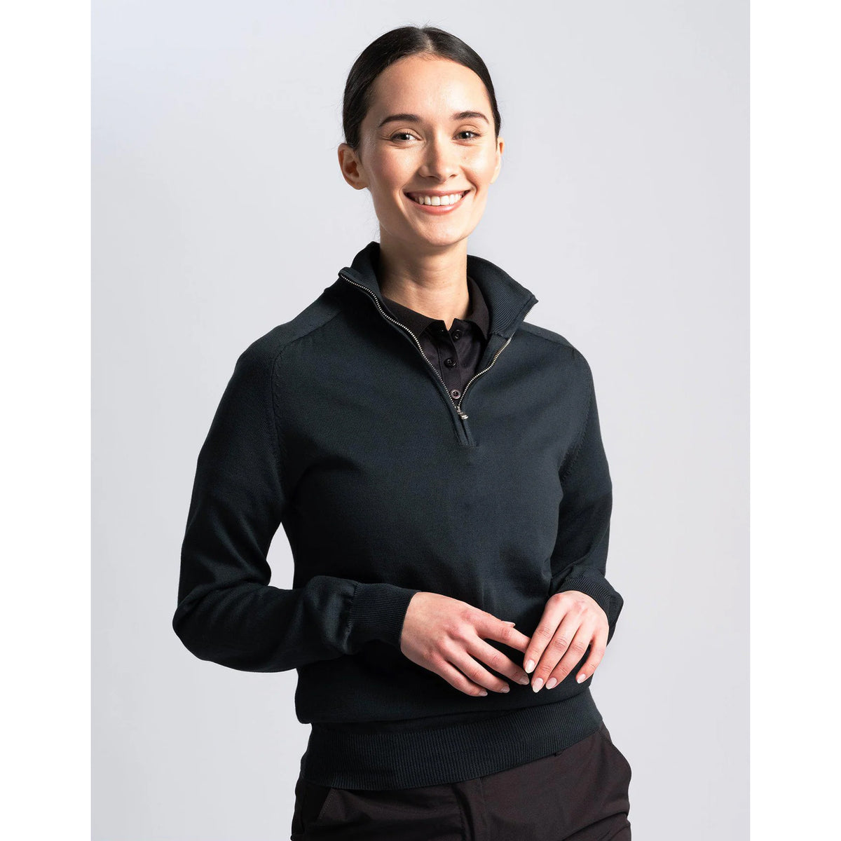 Cross Damen Greta 1/4 Reißverschlussgolf -Strick - Schwarz