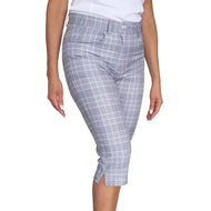 Glenmuir Frauen Phoebe Leichtes Stretch Performance Golf Capri Hosen - hellgrau/ weiße Prüfung