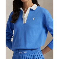 RLX Ralph Lauren Frauen Performance Polo Collor Pullover - Sommer Blau/Keramik Weiß