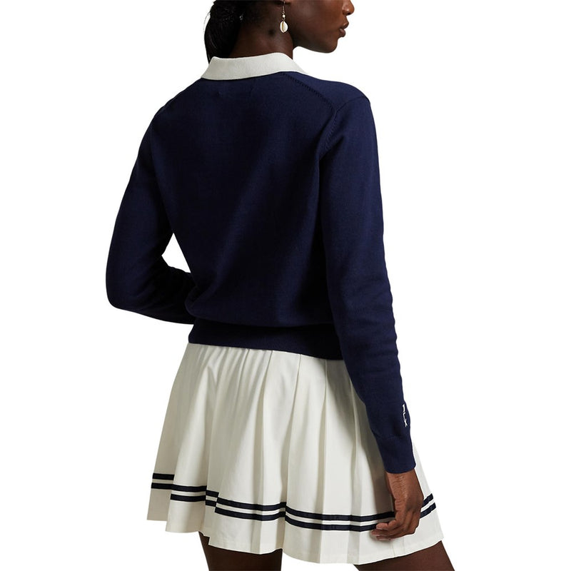 RLX Ralph Lauren Women's Performance Polo Collar Sweater - Navy/White