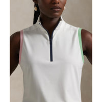 Rlx Ralph Lauren Tour Pique ärmellose Mock Hals 1/4 Reißverschluss Golf Top - Weiß/Garten Pink/Pistazien