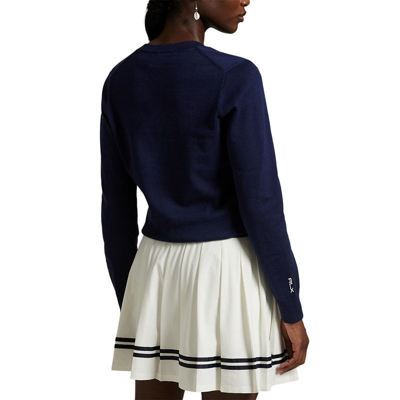 RLX Ralph Lauren Women's Cotton Blend V-Neck Golf Jumper - Refinded Navy