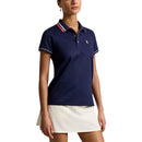 RLX Ralph Lauren Tour Pique Golf-Poloshirt für Damen – Raffiniertes Marineblau/Keramikweiß/Hot Pink