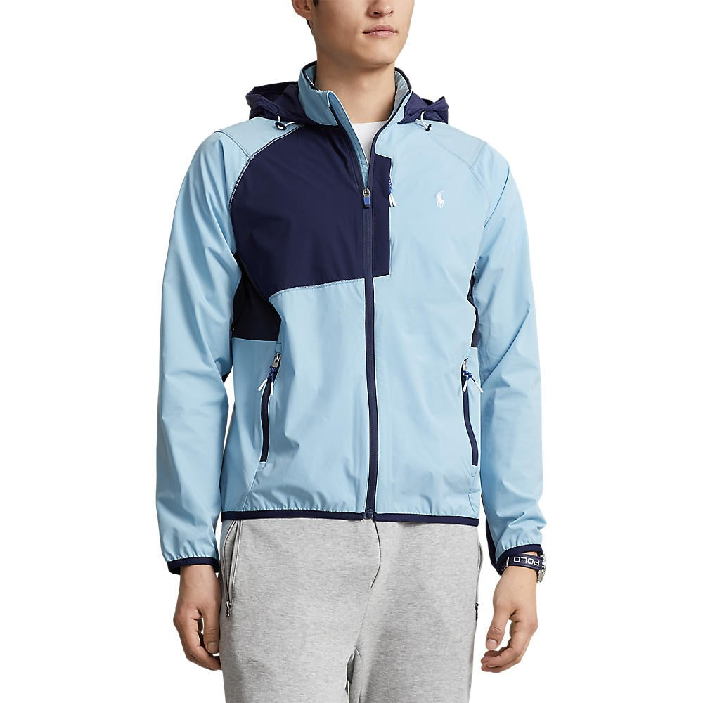 Polo Performance Ralph Lauren Packbares wasserabweisendes Kapuzengolfjacke - Puderblau