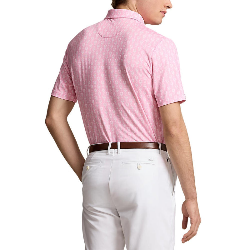 RLX Ralph Lauren bedrucktes leichter Luftstrom -Performance -Golfhemd - Flamingo Pink Clubs