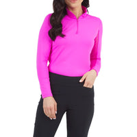 Ibkul Frauen solide Langarmzip Mock Hals - Pink Pink
