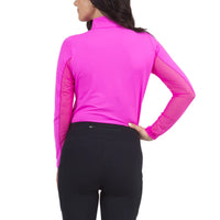 Ibkul Frauen solide Langarmzip Mock Hals - Pink Pink