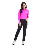 Ibkul Frauen solide Langarmzip Mock Hals - Pink Pink