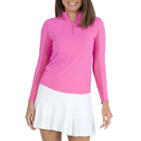 IBKUL Women's Solid Long Sleeve Zip Mock Neck - Candy Pink