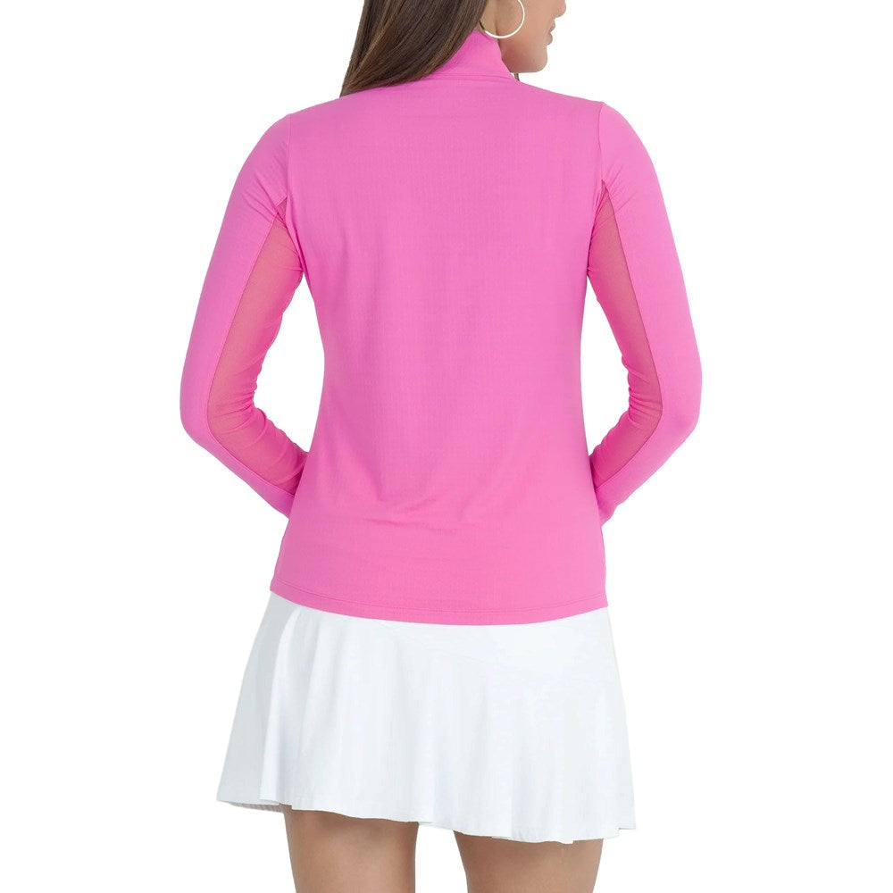 IBKUL Women's Solid Long Sleeve Zip Mock Neck - Candy Pink