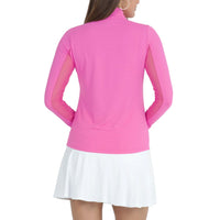 IBKUL Women's Solid Long Sleeve Zip Mock Neck - Candy Pink