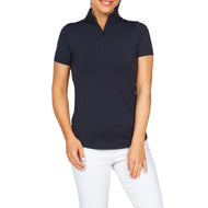 Ibkul Damen Kurzärmel Zip Mock Hals Polo - Schwarz