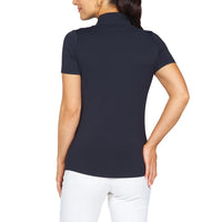 Ibkul Damen Kurzärmel Zip Mock Hals Polo - Schwarz