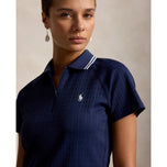 RLX Ralph Lauren 女式弹力主动缆绳拉链高尔夫 Polo 衫 - 精致海军蓝/陶瓷白