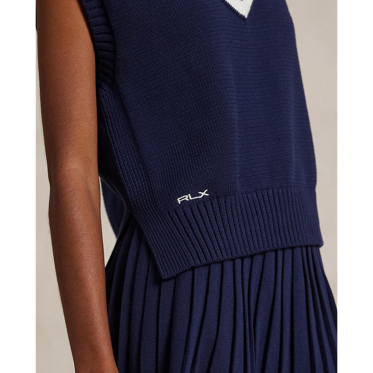 Rlx Ralph Lauren Frauen Baumwolle gegen Halshülsen und raffinierte Marine/Keramik Weiß