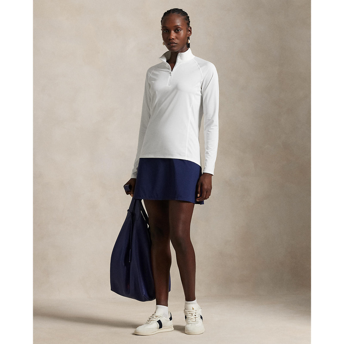RLX Ralph Lauren Damenstretch -Trikot -Viertel -Zip -Pullover - Keramik Weiß