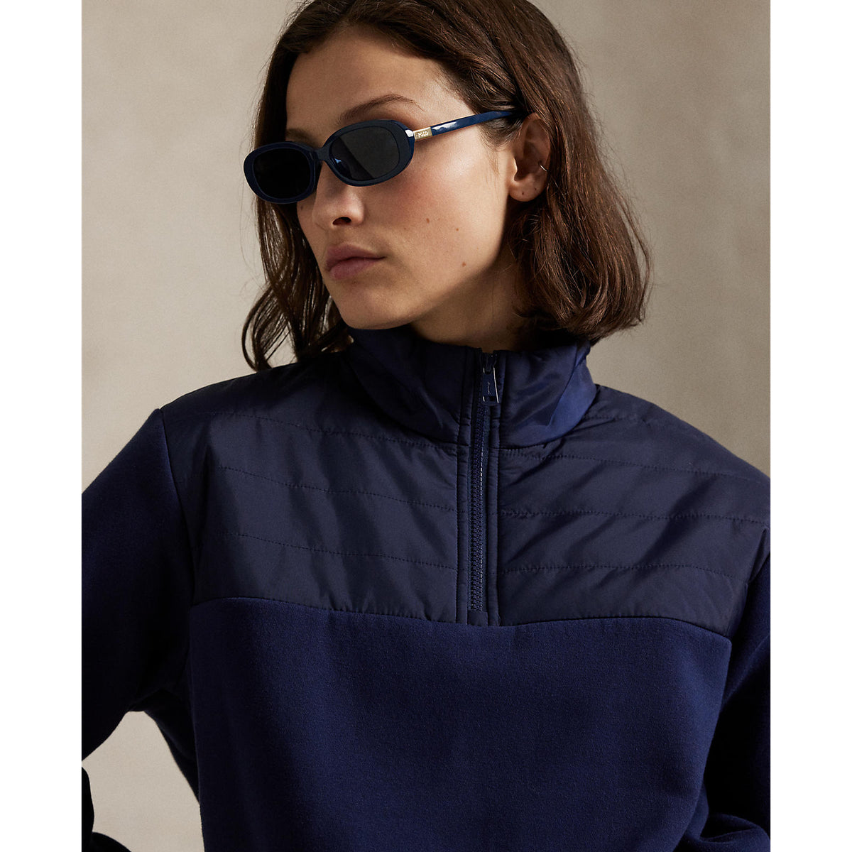 Rlx Ralph Lauren Frauen gesteppt Fleece Halb Zip - Raffinierte Marine
