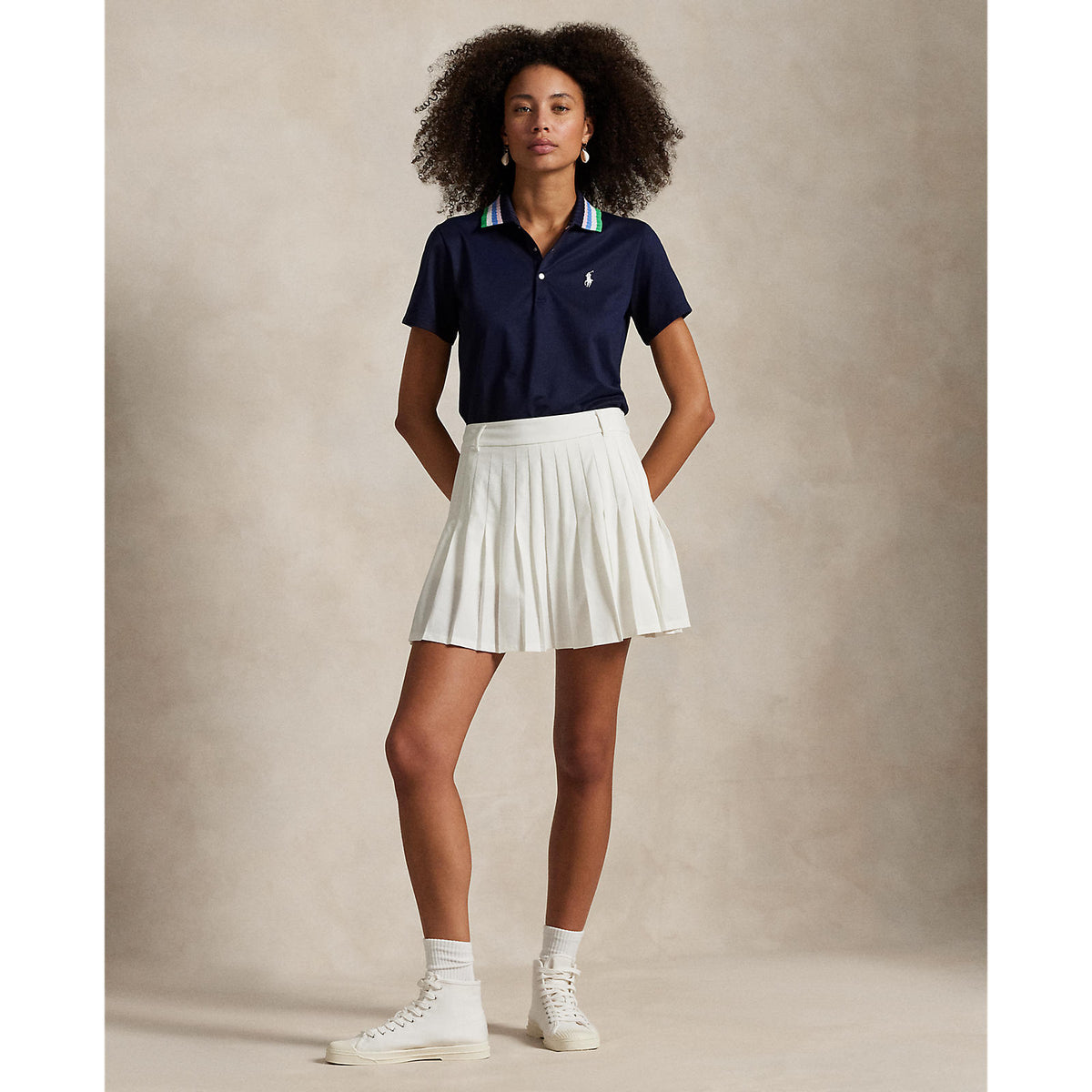 Rlx Ralph Lauren Frauen Tour Pique Strickkrieger Polo Golfhemd - Raffinierte Marine/Tiller Green Multi