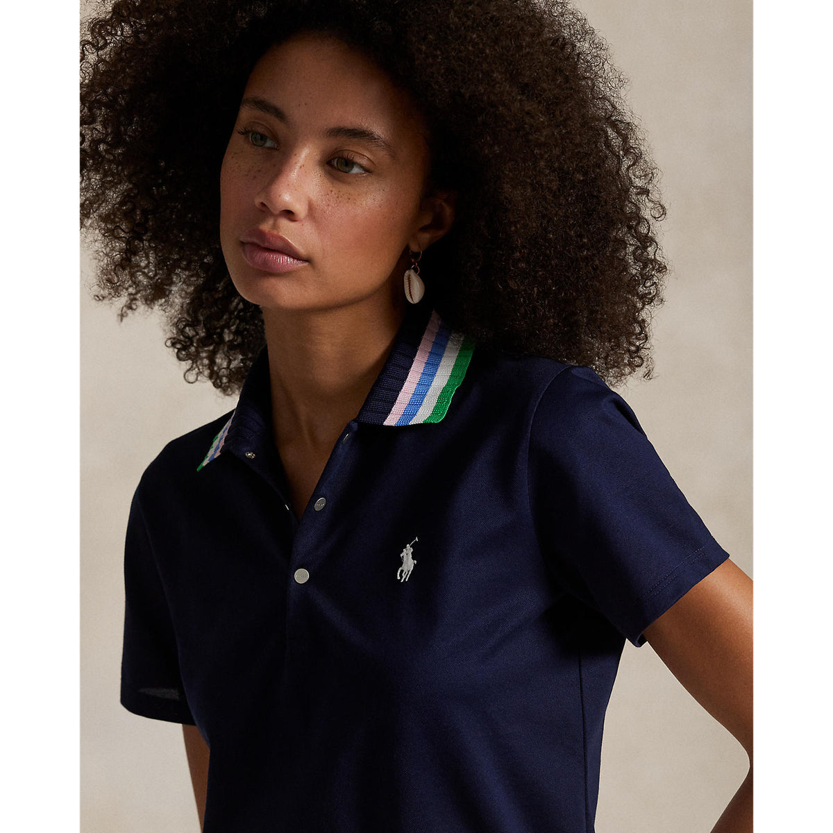 Rlx Ralph Lauren Frauen Tour Pique Strickkrieger Polo Golfhemd - Raffinierte Marine/Tiller Green Multi