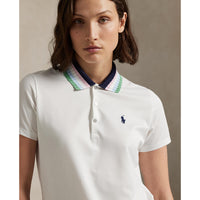 RLX Ralph Lauren Women's Tour Pique Knit -Kriech -Polo -Golfhemd - Keramik weiß/raffiniertes Marine Multi