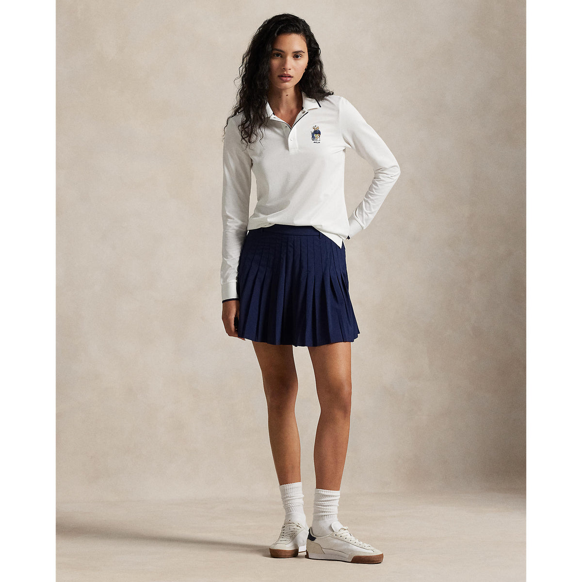 Rlx Ralph Lauren Women's Tour Pique Bär Langarm Polo - Keramik Weiß