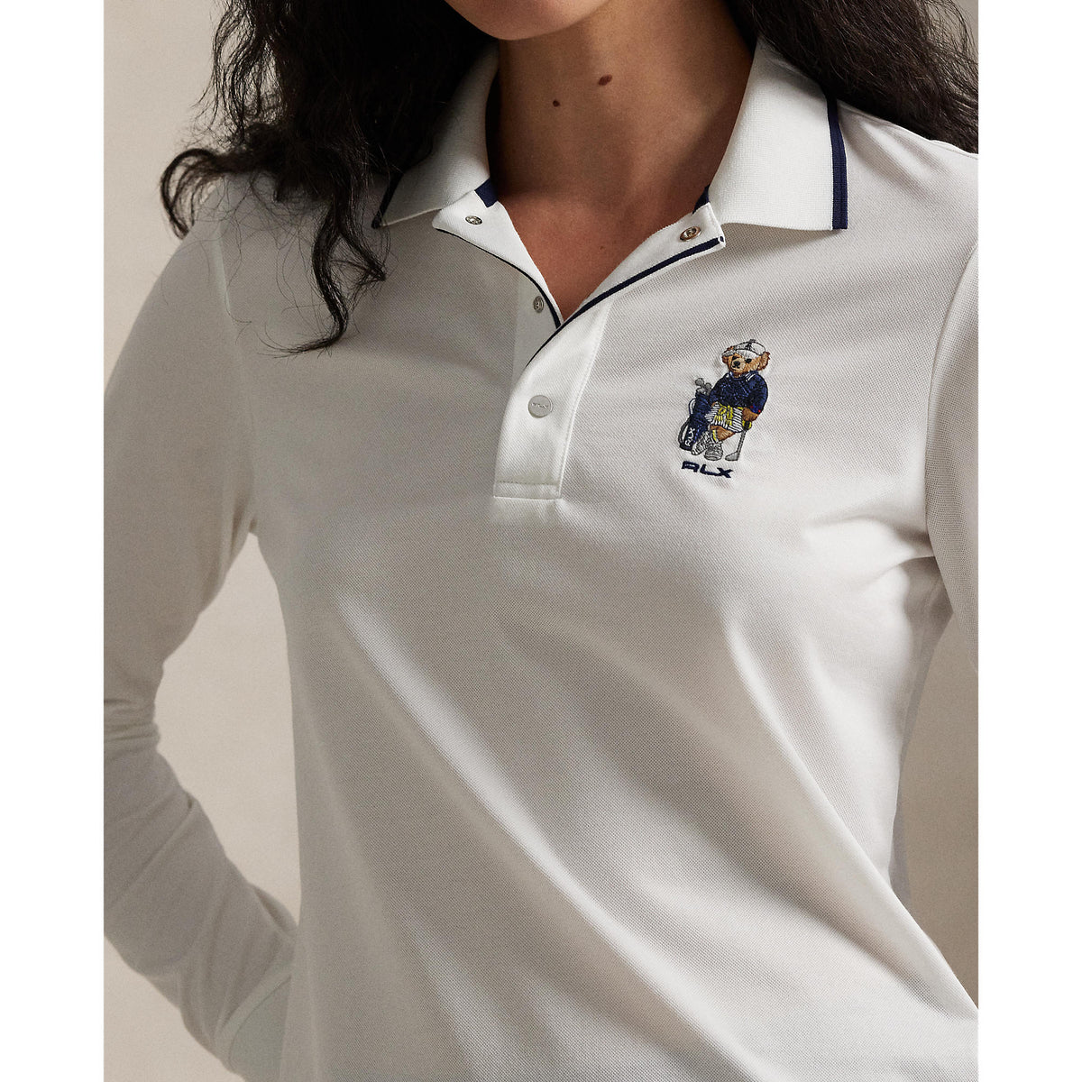 Rlx Ralph Lauren Women's Tour Pique Bär Langarm Polo - Keramik Weiß