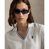 RLX Ralph Lauren Frauen gegen Nacken -Tour Pique Golf Polo -Hemd - Keramik weiß/raffiniertes Marine/Sutton Blau