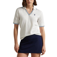 RLX Ralph Lauren Frauen gegen Nacken -Tour Pique Golf Polo -Hemd - Keramik weiß/raffiniertes Marine/Sutton Blau