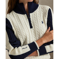 RLX Ralph Lauren Damen -Kabel -Strick -Halbzeißel Pullover - Antike weiße/raffinierte Marine