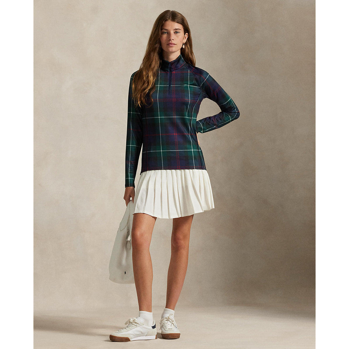 RLX Ralph Lauren Damen Printed Stretch Jersey Viertel -Zip -Pullover - Tartan