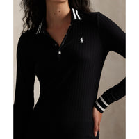 Rlx Ralph Lauren Frauenrippenstrick Langarm Golfhemd - Polo Schwarz