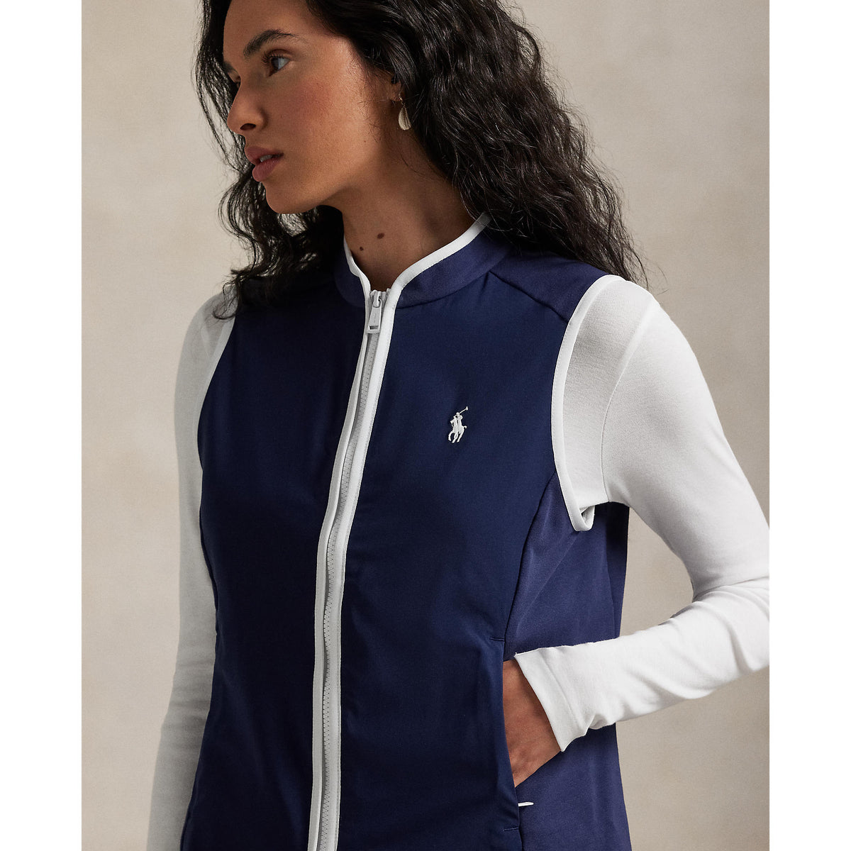 RLX Ralph Lauren Frauentechnologie Terry Golfweste - Raffinierte Marine/Keramik Weiß