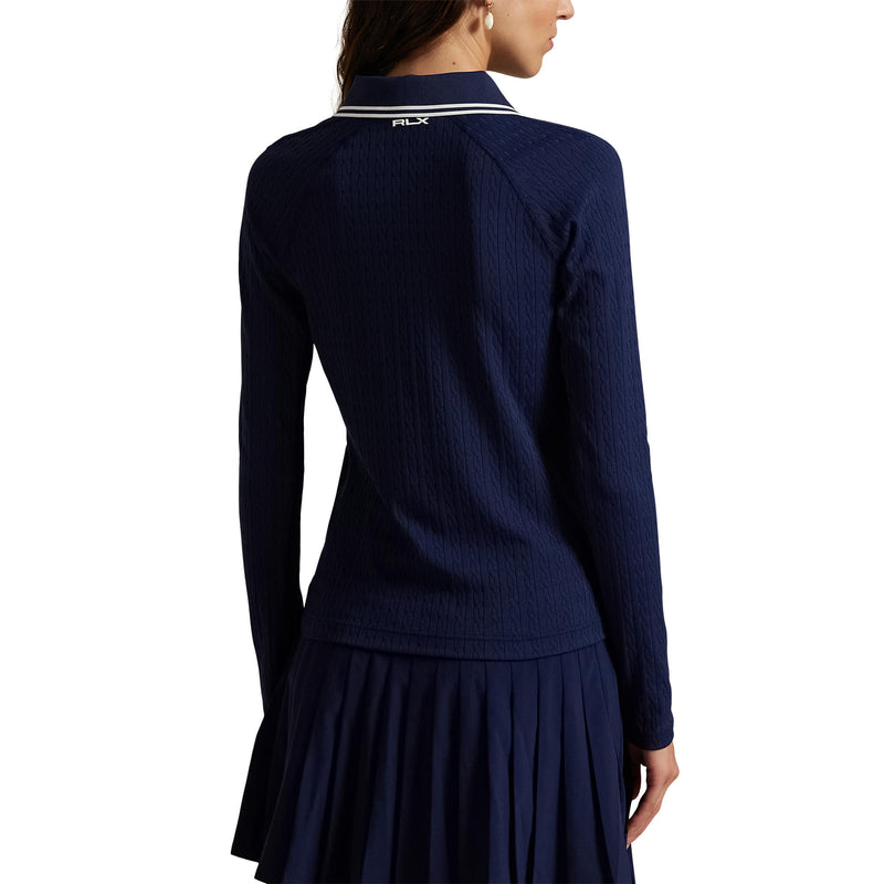 RLX Ralph Lauren Women's Stretch Active Cable Half Zip Pullover - Refined Navy/Ceramic White Multi