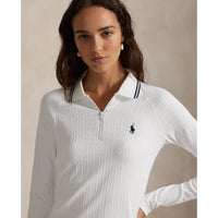 Rlx Ralph Lauren Damen Stretch Active Kabel Halbzip Pullover - Keramik weiß/raffinierte Marine Multi