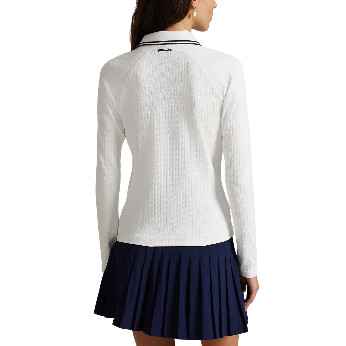 Rlx Ralph Lauren Damen Stretch Active Kabel Halbzip Pullover - Keramik weiß/raffinierte Marine Multi