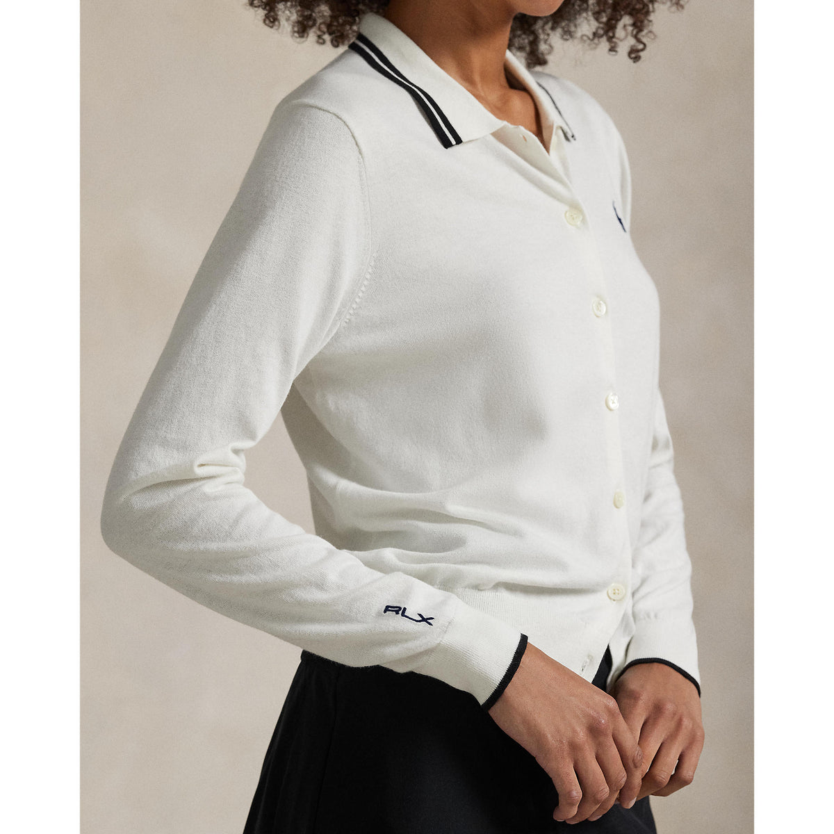 Rlx Ralph Lauren Frauen Baumwollmischung Strick -Strickjacke - Weißer Splash/Polo Schwarz